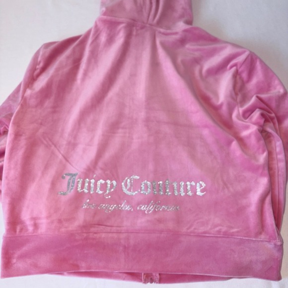 Juicy Couture Pink Velour Tracksuit Hoodie & Wide Leg Pants Set Silver Logo m - Picture 12 of 16